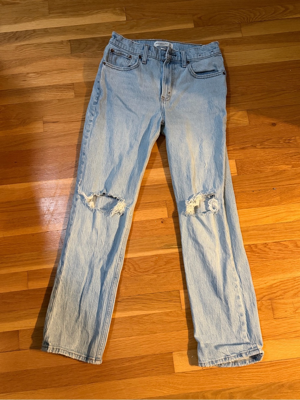 Abercrombie & Fitch Light Wash Straight Leg Jeans with Knee Rips